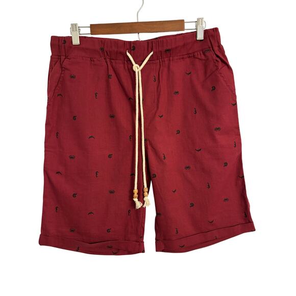 Boisouey Mens M Red Linen Casual Classic Fit Shorts Summer Beach Vacation Travel - Picture 1 of 10